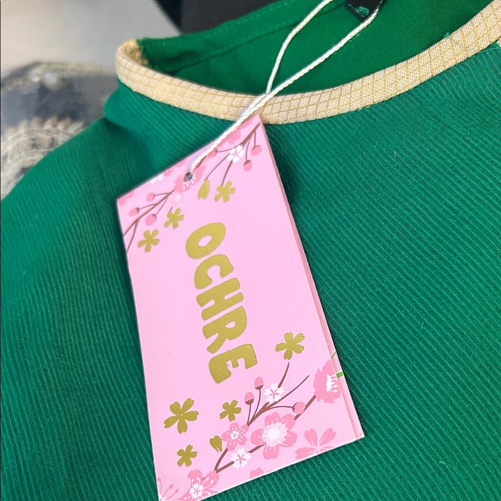 Ochre Green Top with Gold Trim